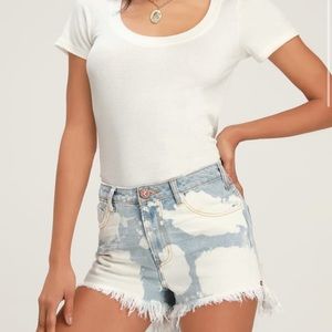 Bleached Light Wash High Waisted Denim Shorts